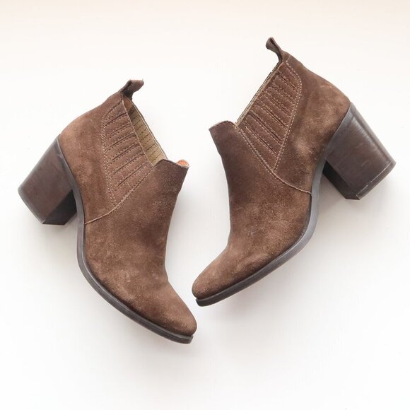 Steve Madden Pauze Khaki Suede Leather Block Heel Chelsea Ankle Boots / Booties - Picture 15 of 16